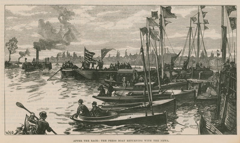 Das Presseboot kehrt mit den Nachrichten zurück von English School