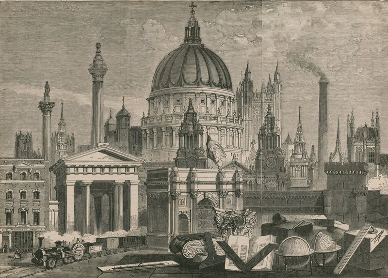 Die wichtigsten architektonischen Werke Großbritanniens, gruppiert mit Freimaurer-Emblemen von English School