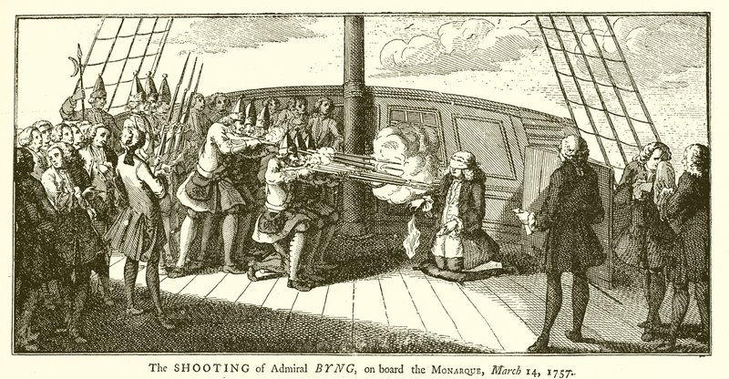 Die Erschießung von Admiral Byng an Bord der Monarque, 14. März 1757 von English School