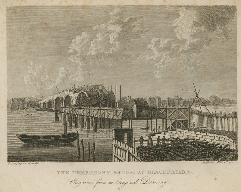 Die provisorische Brücke bei Blackfriars von English School