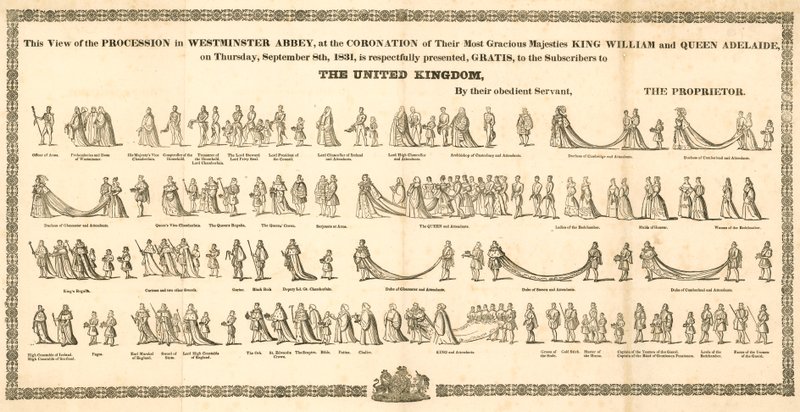 Ansicht der Prozession in der Westminster Abbey bei der Krönung von König Wilhelm IV. und Königin Adelaide von English School