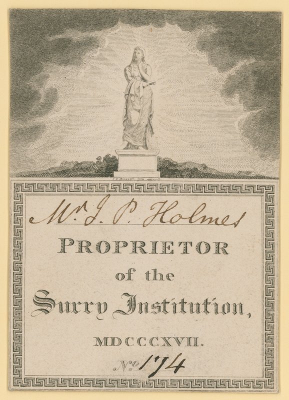 Ticket für den Eigentümer der Surrey Institution, datiert 1817 von English School