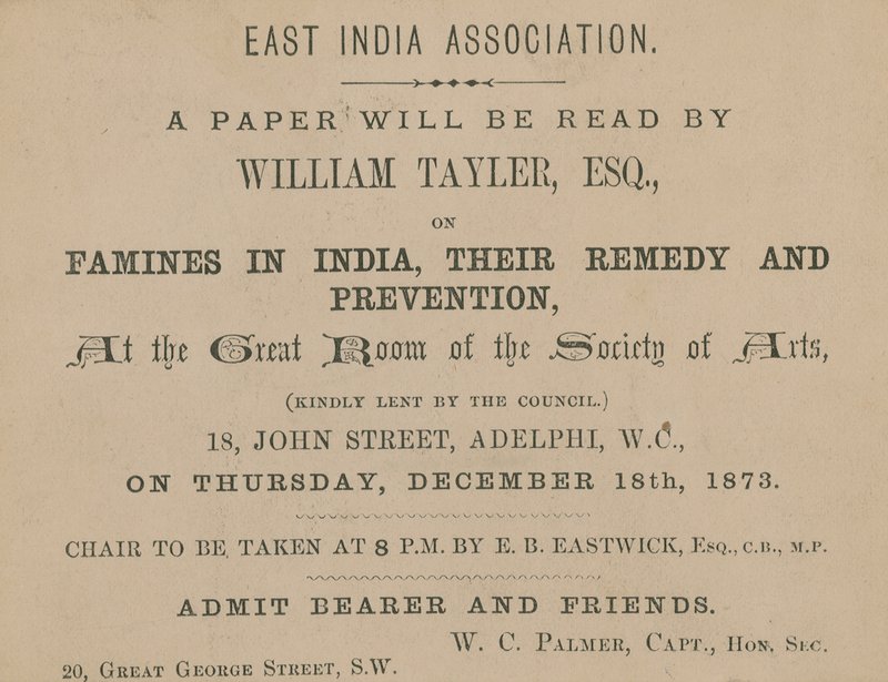 Ticket für einen Vortrag von William Tayler der East India Association von English School