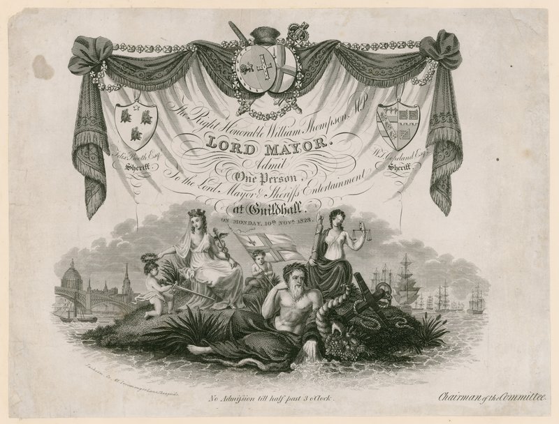 Eintrittskarte zur Unterhaltung des Lord Mayor am 10. November 1828 von English School