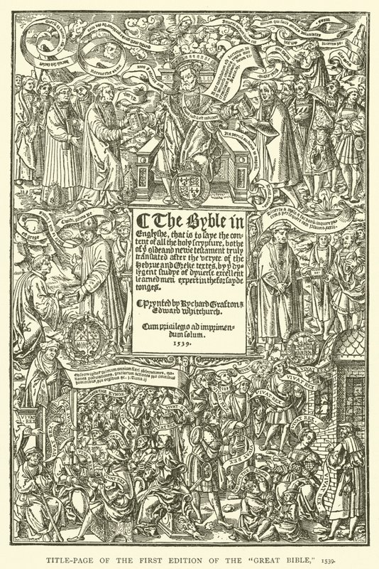 Titelseite der ersten Ausgabe der Großen Bibel, 1539 von English School