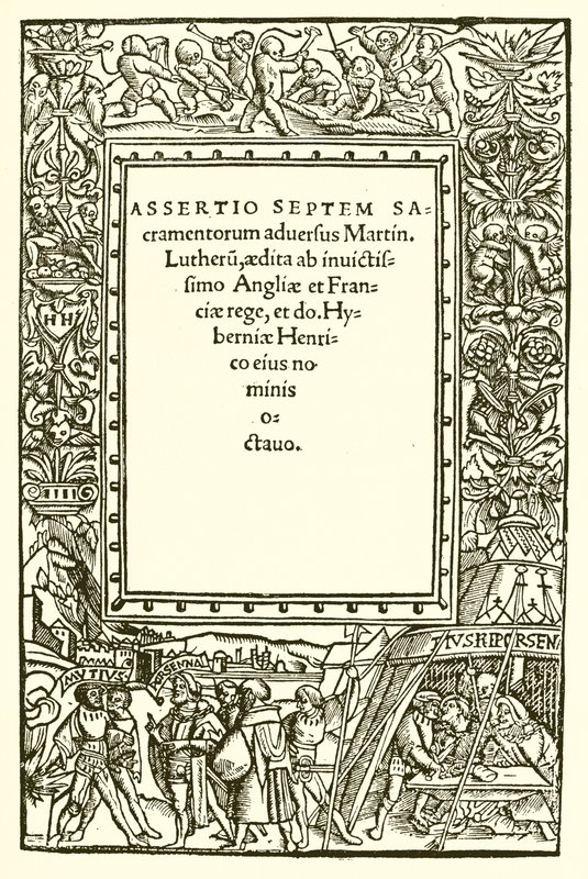 Titelseite von Heinrichs VIII. Buch gegen Luther von English School