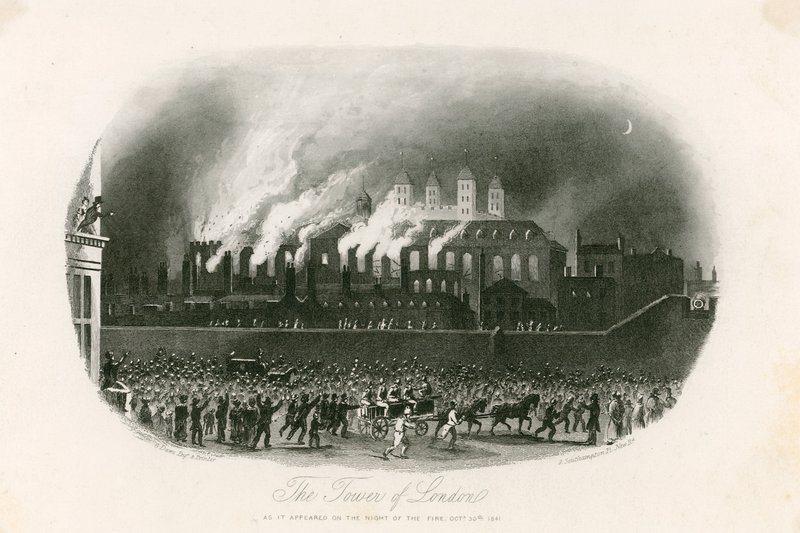 Brand des Tower of London, 1841 von English School