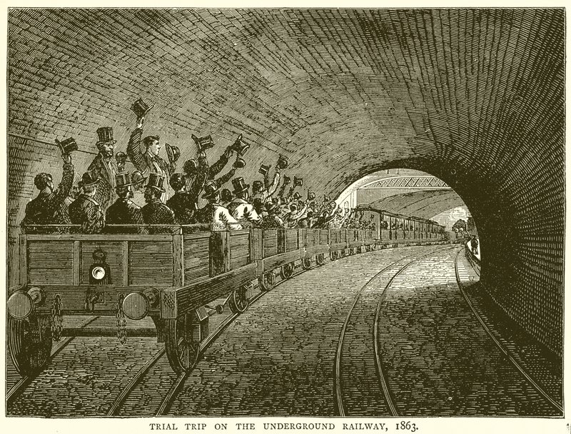Probefahrt auf der U-Bahn, 1863 von English School