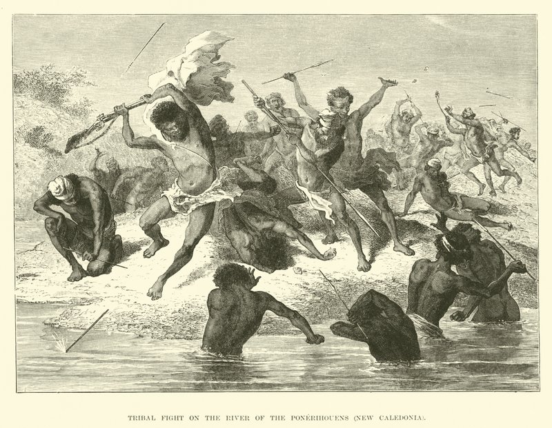 Stammeskampf am Fluss der Ponerihouens, Neukaledonien von English School