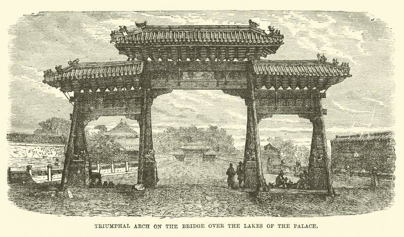 Triumphbogen auf der Brücke über die Seen des Palastes von English School