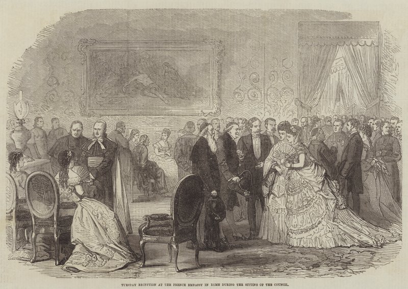 Dienstags-Empfang in der französischen Botschaft in Rom während der Sitzung des Rates (Gravur) von English School
