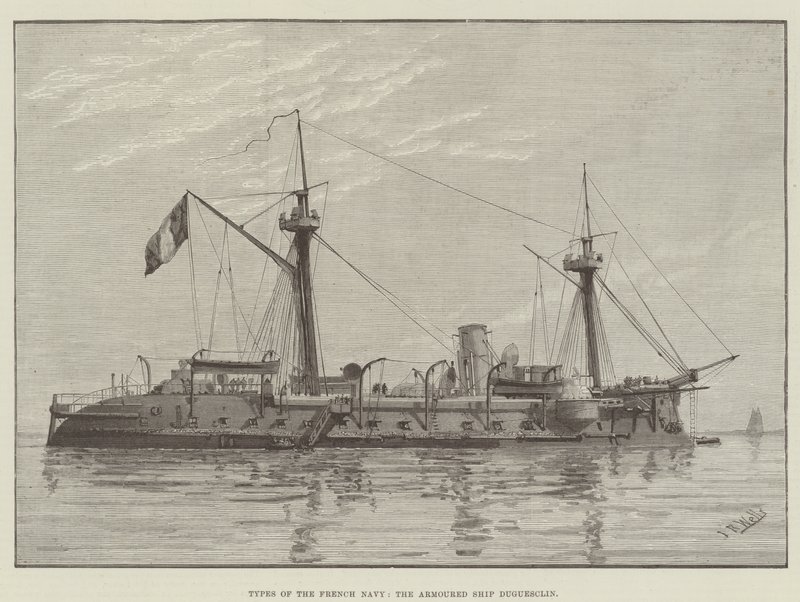 Typen der französischen Marine, das gepanzerte Schiff Duguesclin von English School