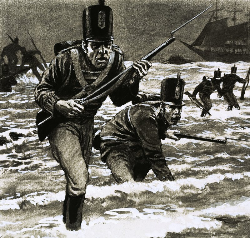 Unbekannte Soldaten landen am Strand von English School
