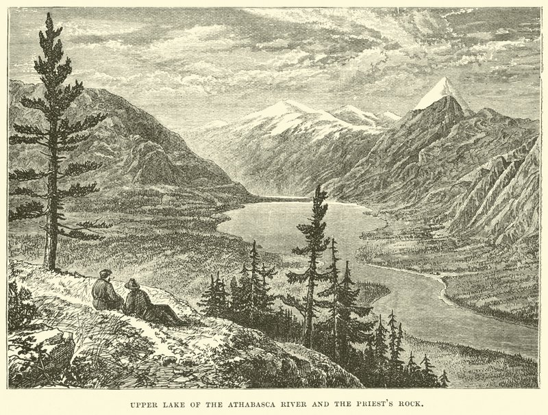 Oberer See des Athabasca River und der Priesterfelsen von English School