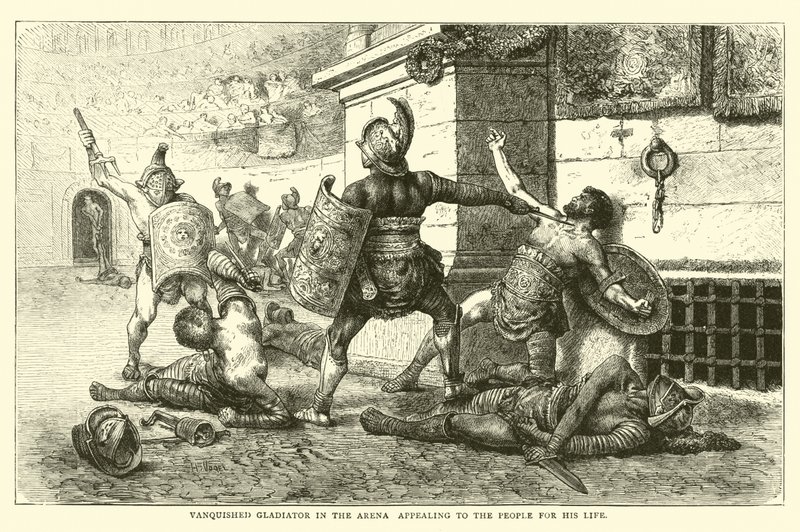 Besiegter Gladiator in der Arena, der das Volk um sein Leben bittet von English School