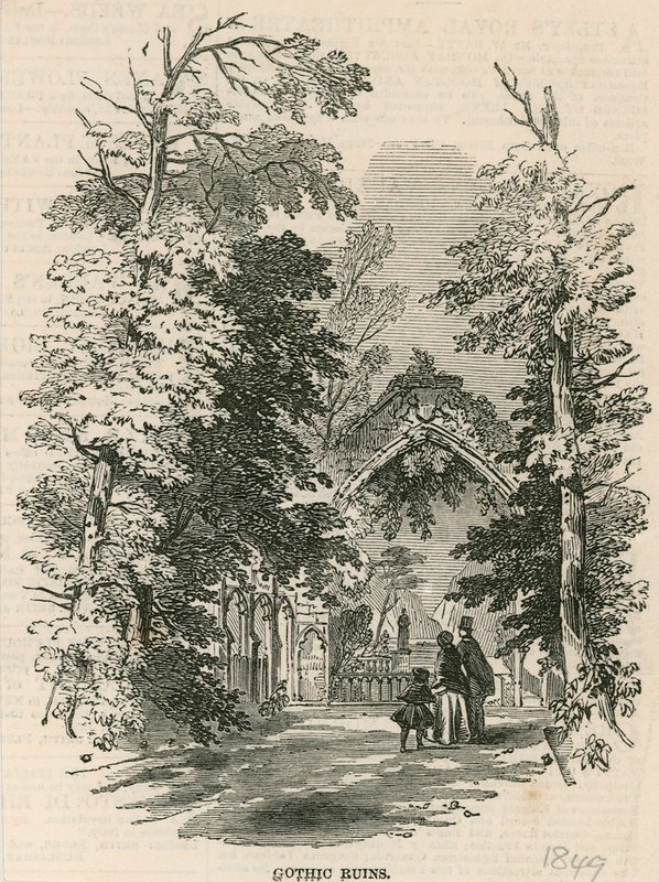 Vauxhall-Gärten, London: Die gotischen Ruinen von English School