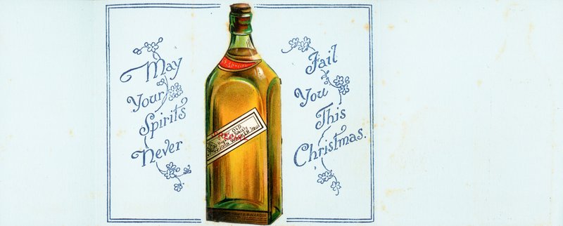 Sehr alte Highland-Whiskyflasche, Weihnachtskarte von English School