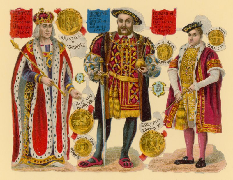 Viktorianischer Ausschnitt: König Heinrich VII., König Heinrich VIII., König Edward VI. von English School