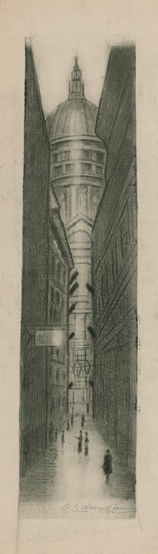 Blick durch eine enge Straße zur St. Pauls Kathedrale von English School
