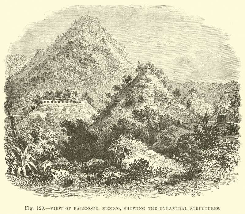 Ansicht von Palenque, Mexiko, zeigt die pyramidenförmigen Strukturen von English School