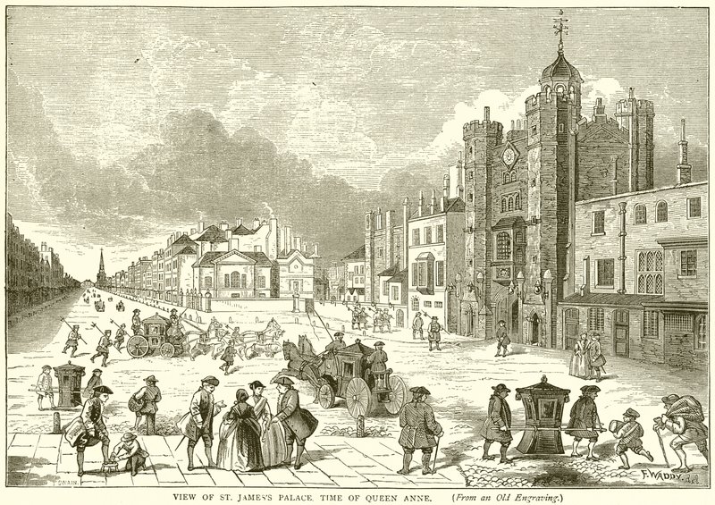 Ansicht von St. Jamess Palace, zur Zeit von Königin Anne von English School