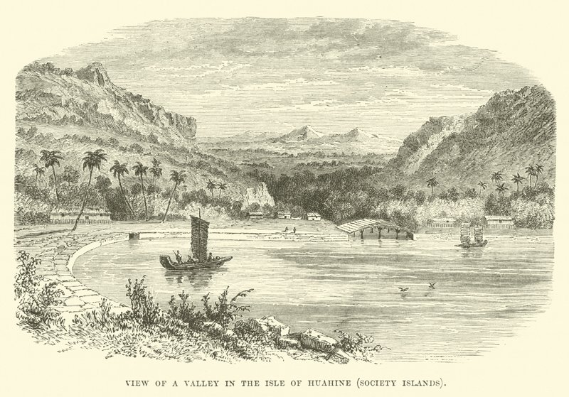 Blick auf ein Tal auf der Insel Huahine, Gesellschaftsinseln von English School