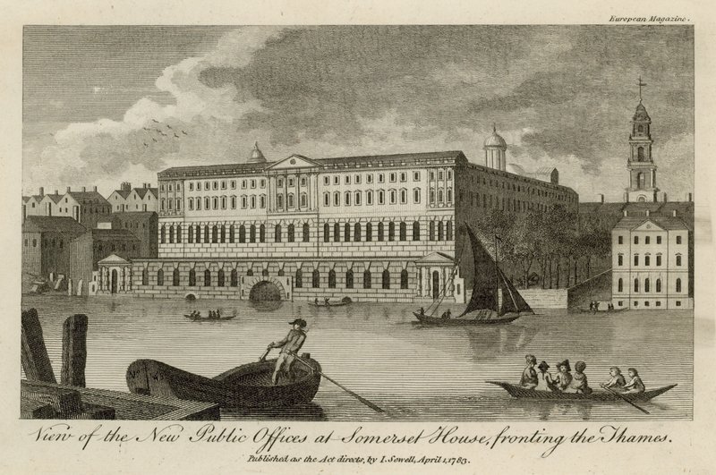 Ansicht der neuen öffentlichen Büros im Somerset House, zur Themse hin von English School
