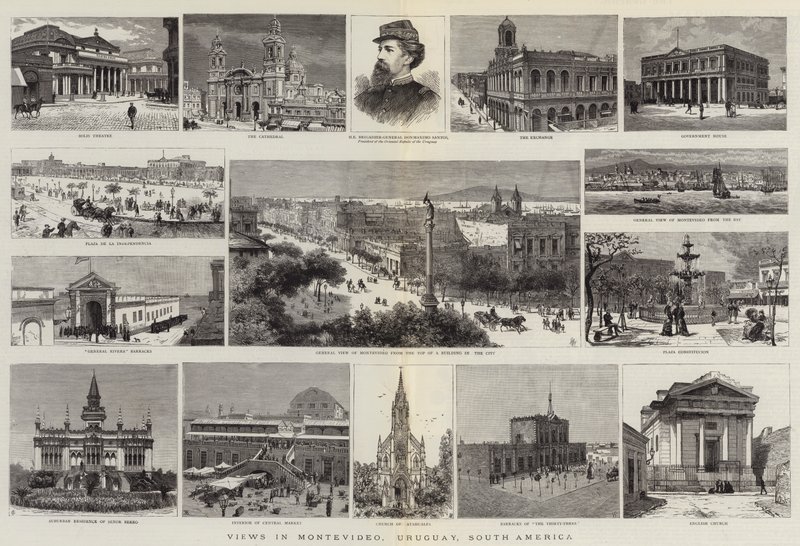 Ansichten in Montevideo, Uruguay, Südamerika (Gravur) von English School
