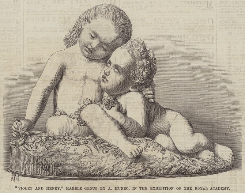 "Violet und Henry," Marmorgruppe von A Munro, in der Ausstellung der Royal Academy (Stich) von English School