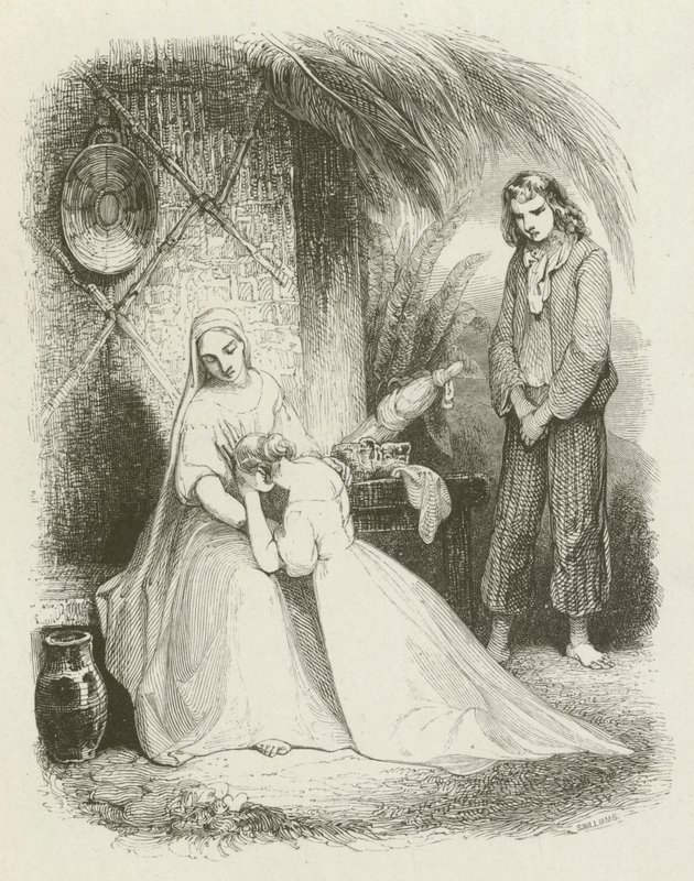 Virginia flieht zu ihrer Mutter um Zuflucht (Stich) von English School