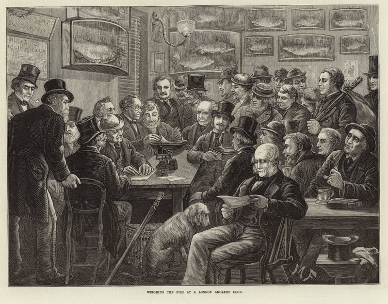 Wiegen der Fische in einem Londoner Anglerclub von English School