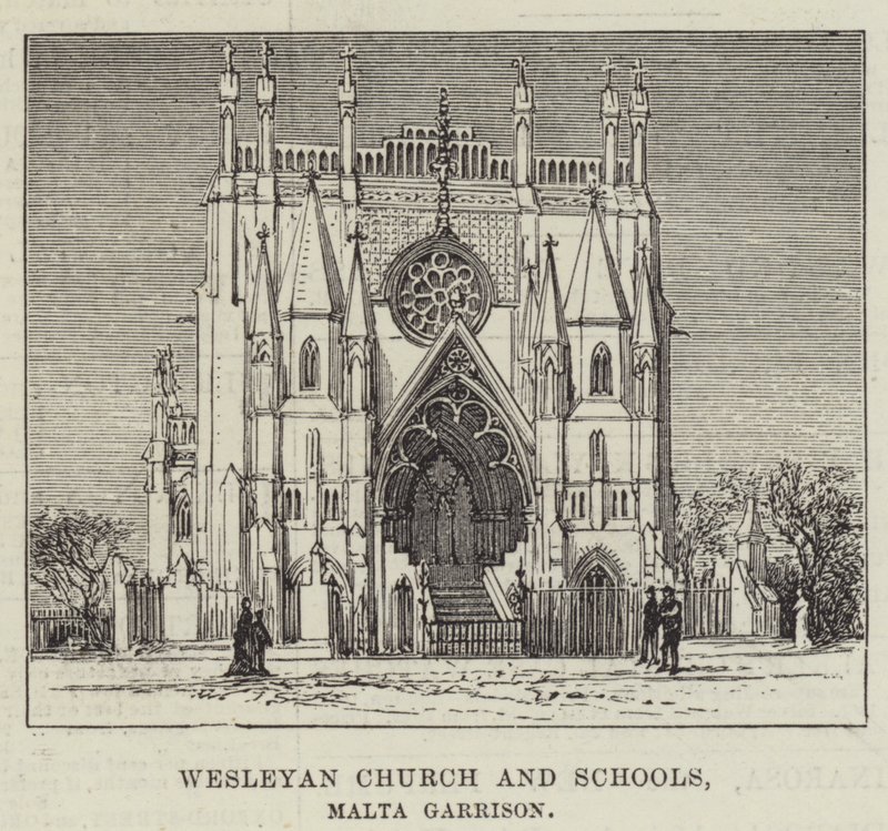 Wesleyanische Kirche und Schulen, Malta-Garnison (Gravur) von English School