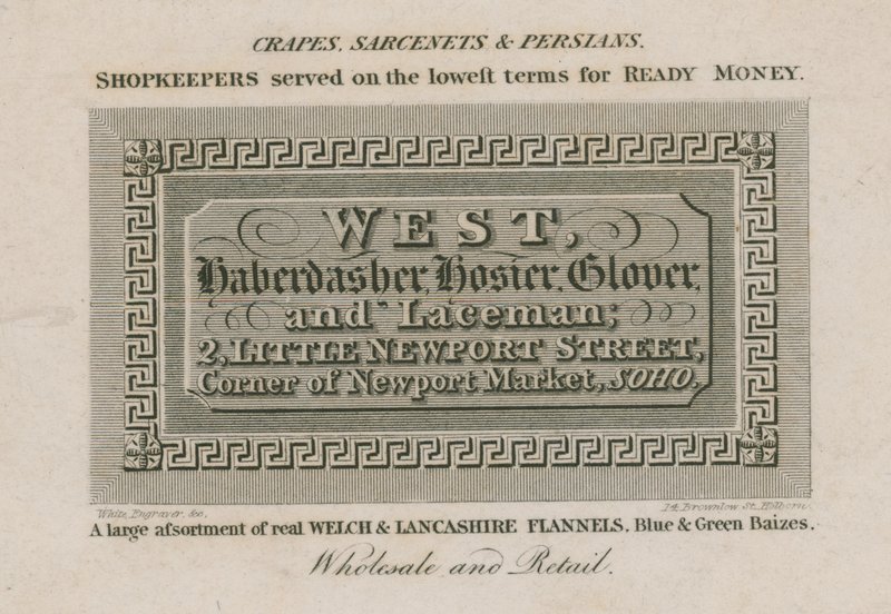 West, Kurzwarenhändler, Strumpfhändler, Handschuhmacher und Spitzenhändler von English School