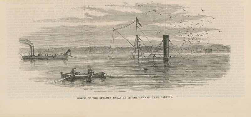 Wrack des Dampfers Batavier in der Themse von English School