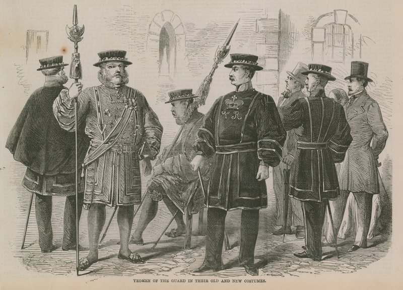Yeomen der Wache in ihrer alten und neuen Uniform von English School