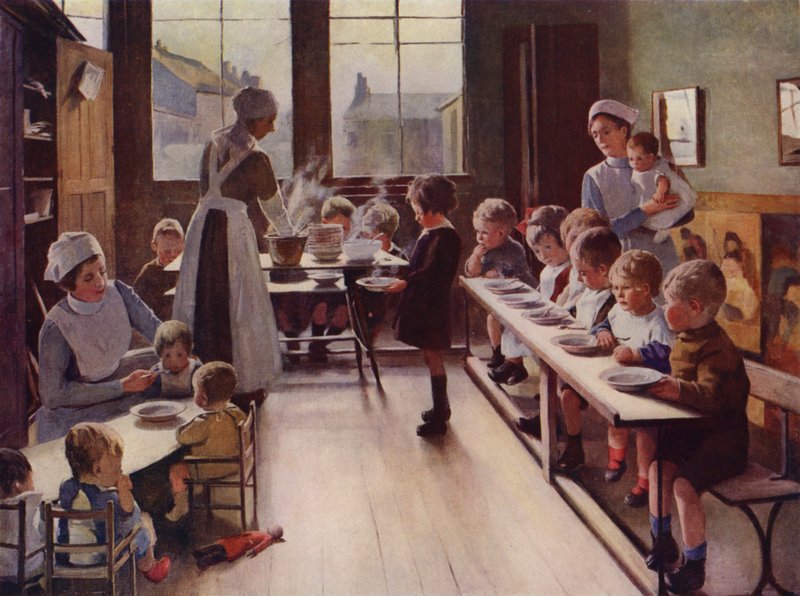 Kleine Kinder beim Essen in einer Kindertagesstätte von English School