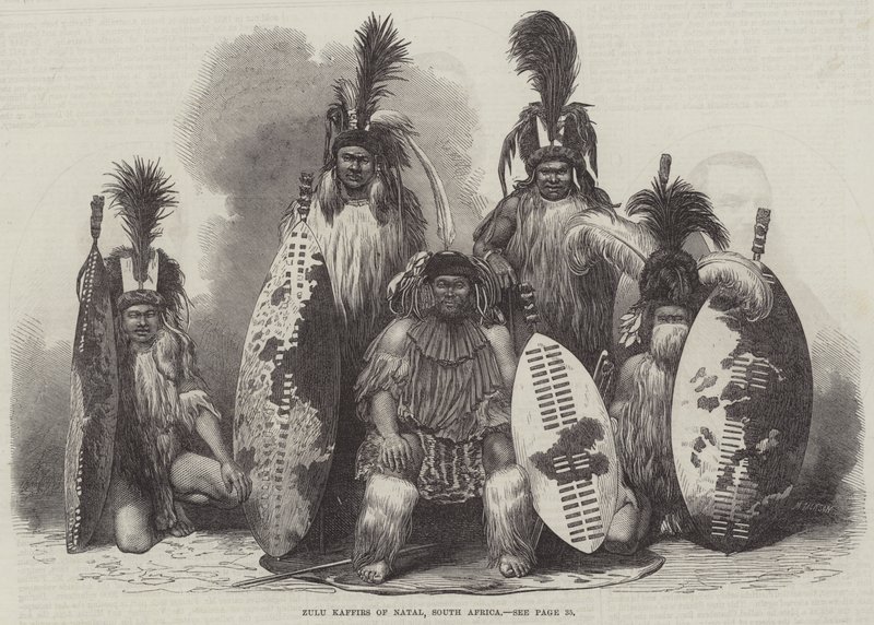Zulu-Kaffern von Natal, Südafrika (Gravur) von English School