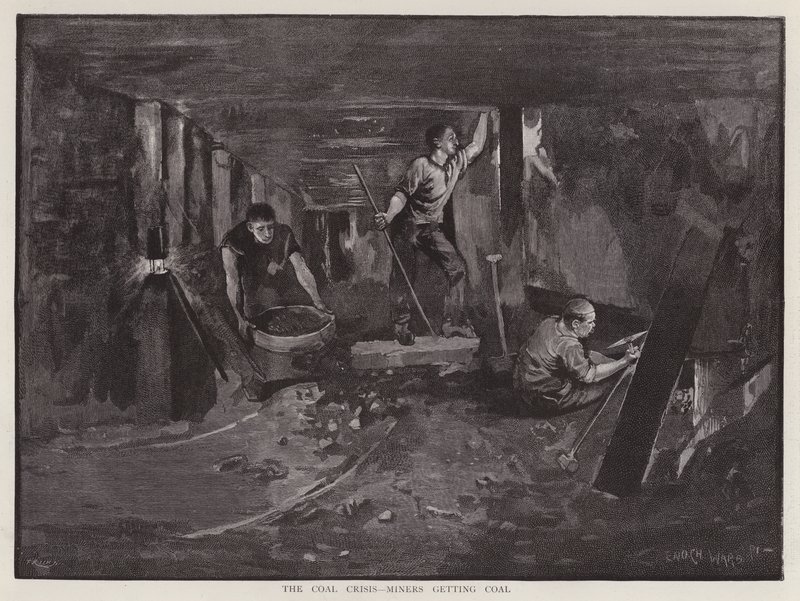 Bergleute arbeiten unter Tage an der Kohlenfront von Enoch Ward