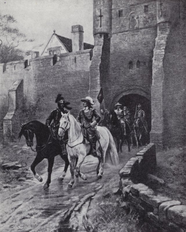 Oliver Cromwell mit seiner Armee am Bootham Bar, York, als Karl II. 1650 versuchte, den Thron zurückzuerobern (Lithografie) von Ernest (after) Crofts