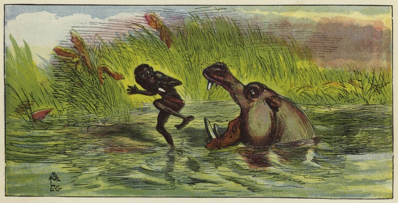 Ashanti-Mann wird von einem Nilpferd bedroht von Ernest Henry Griset