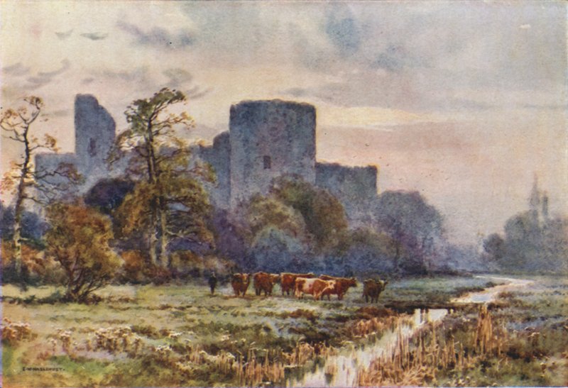 Pevensey Castle von den Wiesen von Ernest William Haslehust