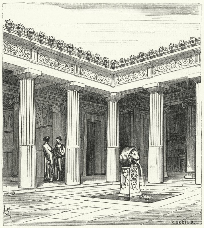 Dorischer Innenhof eines antiken griechischen Hauses von Eugene Emmanuel after Viollet le Duc