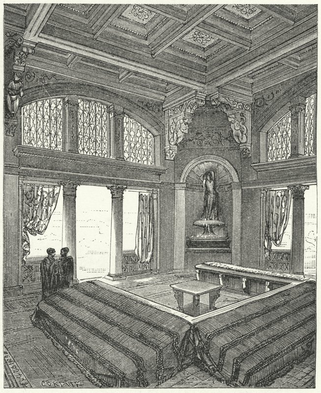 Triclinium, formelles Speisezimmer in einem römischen Gebäude von Eugene Emmanuel after Viollet le Duc