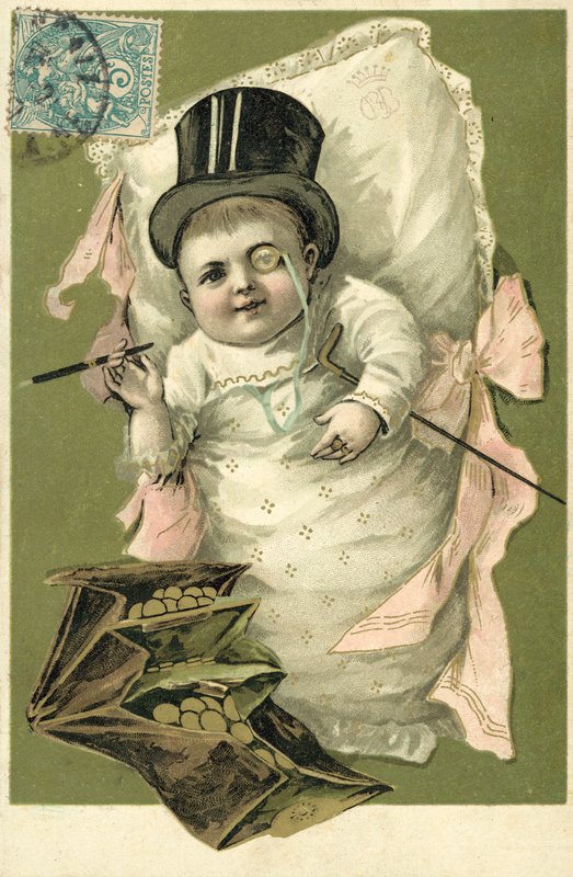 Baby mit Zylinder und Monokel von European School