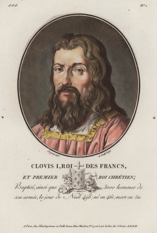 Chlodwig I., König der Franken (kolorierte Gravur) von European School