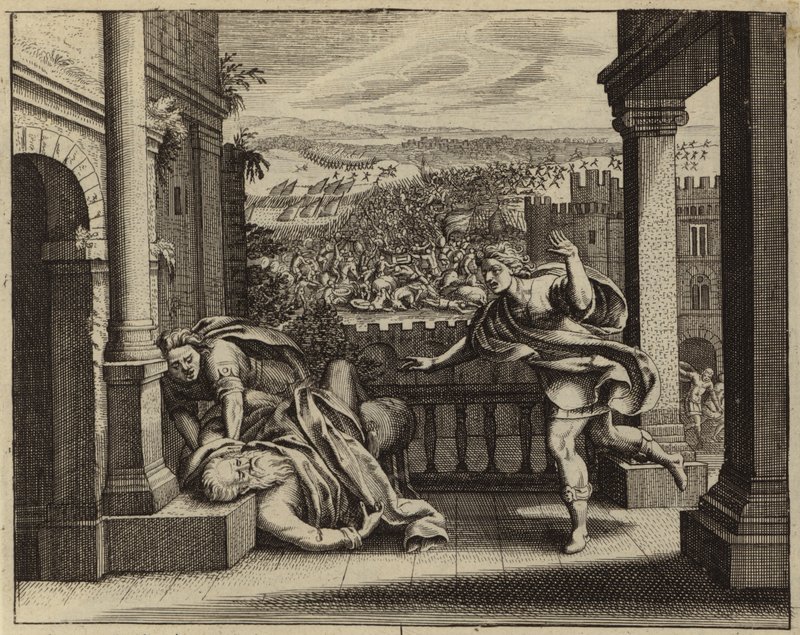 Tod Elis nach der Eroberung der Bundeslade durch die Philister (Gravur) von European School