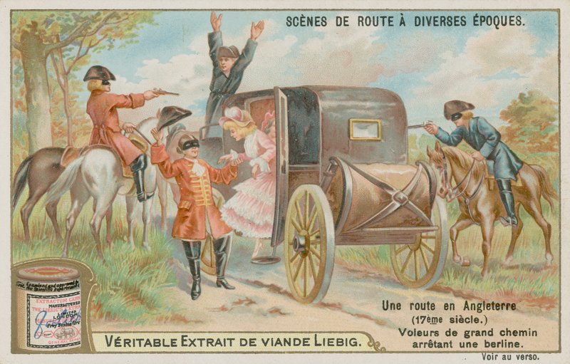 Englische Kutsche des 17. Jahrhunderts von Straßenräubern überfallen von European School