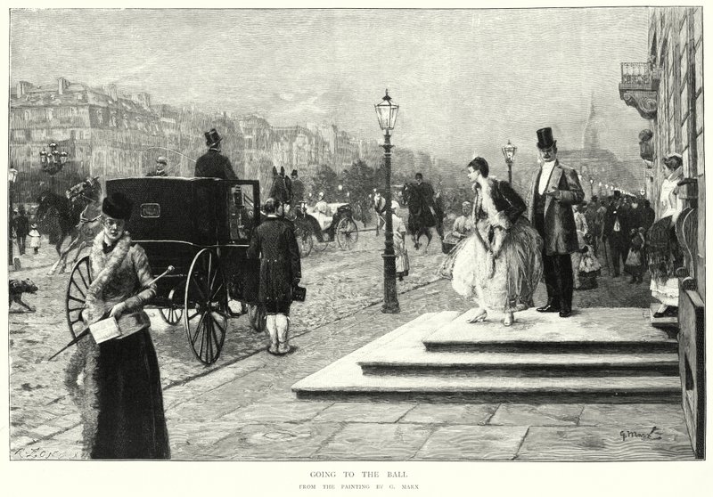 Zum Ball gehen, Gemälde von G. Marx (Lithografie) von European School