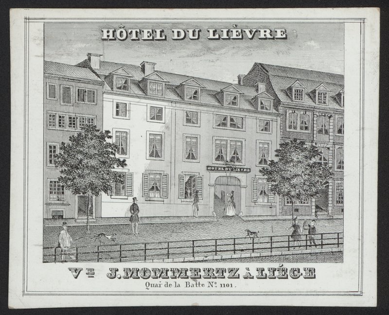 Hotel Du Lievre, J Mommertz, Lüttich (Gravur) von European School