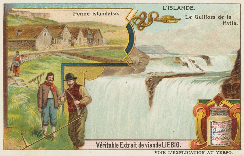 Isländischer Bauernhof und der Gullfoss (Goldener Wasserfall) an der Hvita von European School